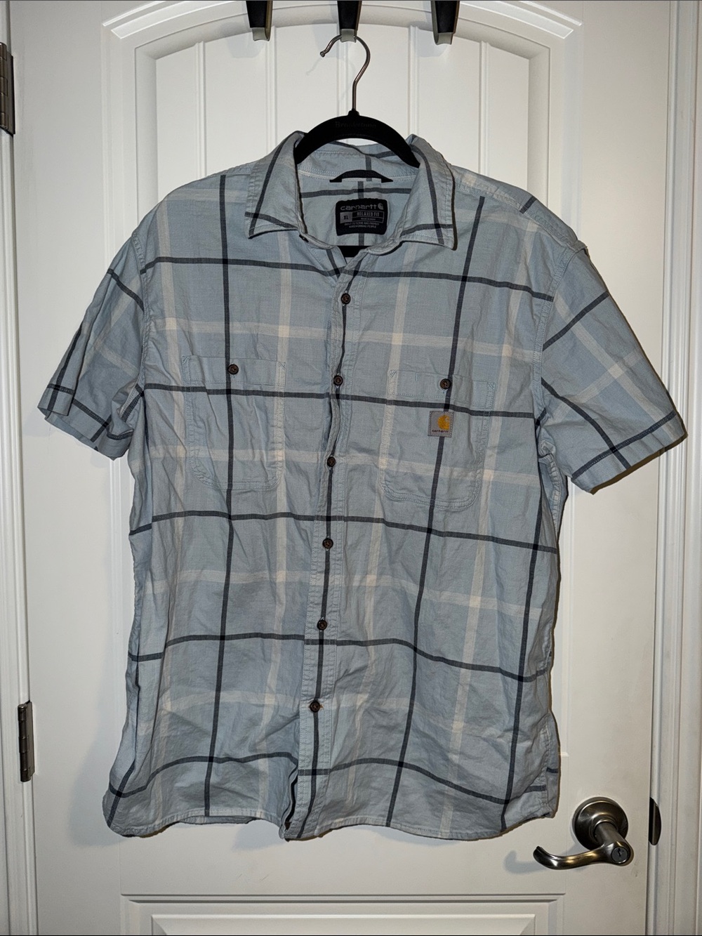 Carhartt Men’s Light Blue Plaid Short-Sleeve Button-Down Shirt size XL